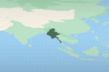 Myanmar, Myanmar 'ın coğrafi konumunu gösteren ayrıntılı bir haritada vurgulandı.