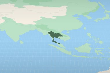 Tayland, Tayland 'ın coğrafi konumunda ayrıntılı bir haritaya vurgulandı.