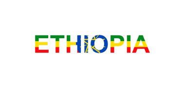 Etiyopya harfleri ülke bayrağı tarzında. Etiyopya kelimesi ulusal bayrak tarzında.