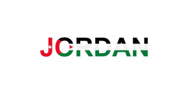 Jordan 'ın ülke bayrağı tarzında mektupları. Ürdün kelimesi ulusal bayrak tarzında.