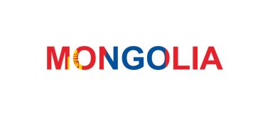 Letters Mongolia in the style of the country flag. Mongolia word in national flag style. clipart