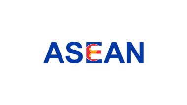 Ülke bayrağı tarzında ASEAN harfleri. Ulusal bayrak biçiminde ASEAN sözcüğü.