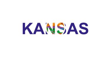 Kansas harfleri ülke bayrağı tarzında. Kansas kelimesi ulusal bayrak tarzında.