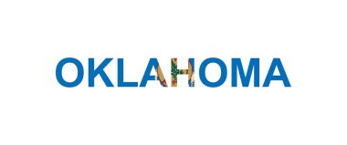 Oklahoma harfleri ülke bayrağı tarzında. Ulusal bayrak tarzında Oklahoma kelimesi.