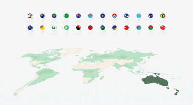 Oceanian Flags Collection, Blue pin icon design. Minimalist Oceanian Flags and World Map Representation. Vector Collection. clipart