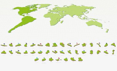 Isometric Style 'da Amerikan Haritaları ve Bayrakları. Isometric Harita Koleksiyonu