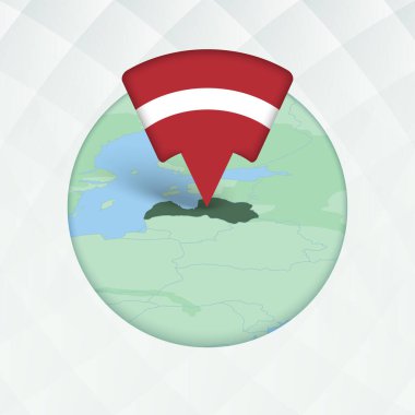 Letonya Haritası Bayrak İşaretleyici ile Vurgulandı.