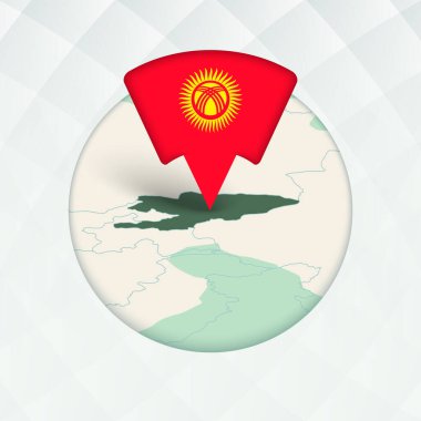 Kırgızistan Haritası Bayrak İşaretleyici ile Vurgulandı.