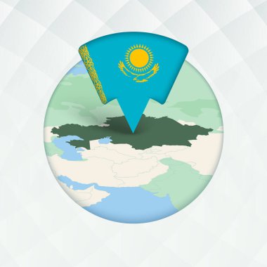 Kazakistan Haritası Bayrak İşaretleyici ile Vurgulandı.