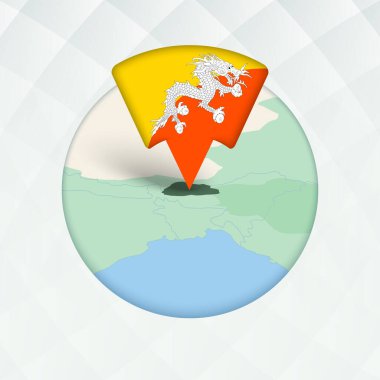 Bhutan Haritası Bayrak İşaretleyici ile Vurgulandı.
