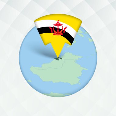 Brunei Haritası Bayrak İşaretleyici ile Vurgulandı.