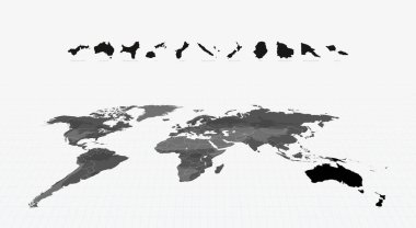 Vurgulanmış Küresel Haritadaki Okyanus Uluslarının Kara Haritaları. Büyük Harita Koleksiyonu