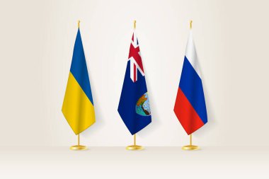 Diplomatik Toplantı Temsilcisi, Ukrayna, Saint Helena ve Rusya Bayrakları. Diplomatik Standartlarda Bayraklar.