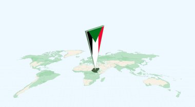 Sudan 'ın 3 Boyutlu Bayrak Konumu Pin ile Küresel Haritada Vurgulanmış Sudan.