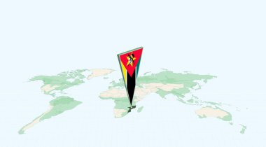 Mozambik 'in 3 Boyutlu Bayrak Konumu Pin ile Küresel Haritada Vurgulanmış Mozambik.