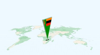 Zambiya 'nın 3 Boyutlu Bayrak Konumu İğnesiyle Küresel Haritada Zambiya Vurgulandı.