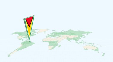 Guyana 'nın 3 Boyutlu Bayrak Konumu Pin ile Küresel Haritada Vurgulandı.
