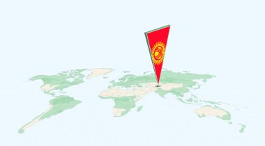 Kırgızistan 'ın 3 Boyutlu Bayrak Konumu Pin ile Küresel Haritada Vurgulandı.