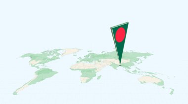 Bangladeş 'in 3 Boyutlu Bayrak Konumu İğnesiyle Küresel Haritada Vurgulanmış Bangladeş.