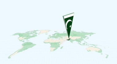 Pakistan 'ın 3 Boyutlu Bayrak Konum İğnesiyle Küresel Haritada Pakistan Vurgulandı.