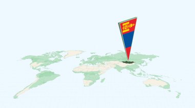 Küresel Haritada Vurgulanmış Moğolistan Moğolistan 'ın 3 Boyutlu Bayrak Konumu İğnesi.