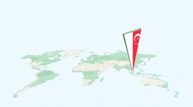 Singapur 'un 3 Boyutlu Bayrak Konumu Pin ile Küresel Haritada Vurgulandı.
