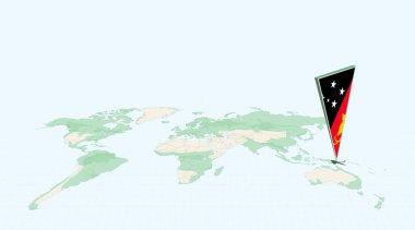 Papua Yeni Gine 'nin 3 Boyutlu Bayrak Konum İğnesiyle Küresel Haritada Vurgulandı.