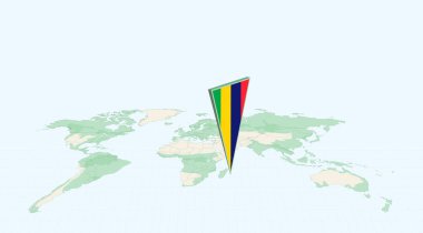 Mauritius Küresel Haritada, Mauritius 'un 3 Boyutlu Bayrak Konumu İğnesiyle Vurgulandı.