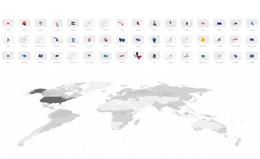 Ulusal Bayraklı Gri Haritalar. Amerika Birleşik Devletleri 'nin Gri Dünya Haritası