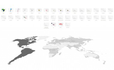 Ulusal Bayraklı Amerikan Haritaları. Amerika 'nın Gri Dünya Haritası