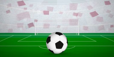 Katarlı Futbol Arenası Ulusal Bayraklı, Spor Etkinliği İllüstrasyonlu Hayranlarla dolu.