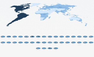 Dairesel Isometric Stili Amerikan Ülke Haritaları, Mavi Ton.