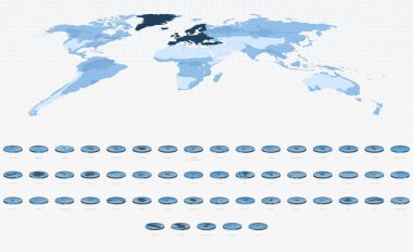 Dairesel Isometric Tarzı ile Avrupa Ülke Haritaları, Mavi Ton.