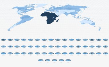 Dairesel Isometric Stili Afrika Ülke Haritaları, Mavi Ton.