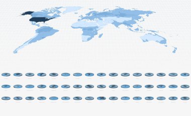 ABD Devlet Haritaları Dairesel Isometric Tarzı, Mavi Ton.