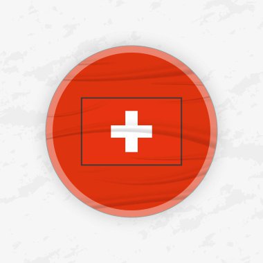 Dairesel Amblem Tasarımlı İsviçre Bayrağı, Soyut Yuvarlak Yapıştırmalı Çizim.