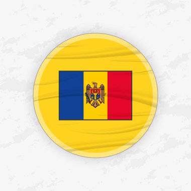 Dairesel Amblem Tasarımlı Moldova Bayrağı, Soyut Yuvarlak Yapıştırmalı Çizim.