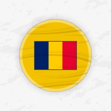 Dairesel Amblem Tasarımlı Chadian Bayrağı, Soyut Yuvarlak Yapıştırmalı Çizim.