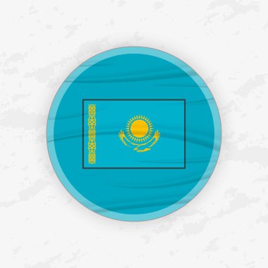 Dairesel Amblem Tasarımlı Kazak Bayrağı, Soyut Yuvarlak Yapıştırmalı Çizim.