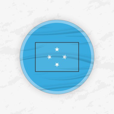 Dairesel Amblem Tasarımlı Mikronezya Bayrağı, Soyut Yuvarlak Yapıştırmalı Çizim.