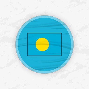 Dairesel Amblem Tasarımlı Palauan Bayrağı, Soyut Yuvarlak Yapıştırmalı Çizim.