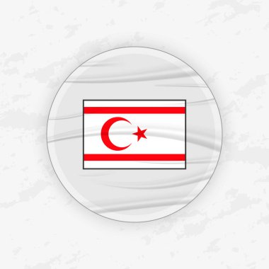 Dairesel Amblem Tasarımlı Kuzey Kıbrıs Bayrağı, Soyut Yuvarlak Yapıştırmalı Çizim.