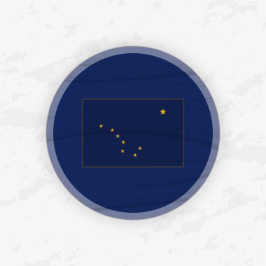 Dairesel Amblem Tasarımı, Soyut Yuvarlak Yapıştırma İllüstrasyonunda Alaska Bayrağı.