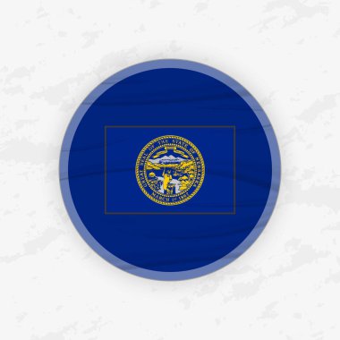 Dairesel Amblem Tasarımlı Nebraskan Bayrağı, Soyut Yuvarlak Yapıştırmalı Çizim.