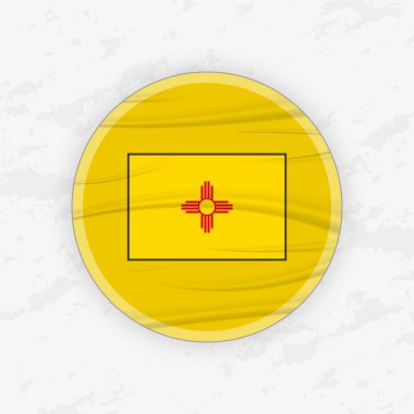 Dairesel Amblem Tasarımlı Yeni Meksika Bayrağı, Soyut Yuvarlak Yapıştırmalı Çizim.