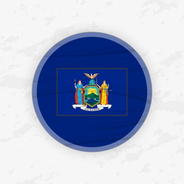 Dairesel Amblem Tasarımlı New Yorker Bayrağı, Soyut Yuvarlak Yapıştırmalı Çizim.