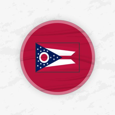 Dairesel Amblem Tasarımlı Ohioan Bayrağı, Soyut Yuvarlak Yapıştırmalı Çizim.