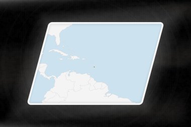 Coğrafi Haritada Barbados Bayrak Renkleriyle Vurgulandı.