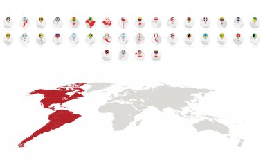 Amerikan Ülkelerinin Bayrakları ve Haritalarıyla Çember İkonları Alfabetik olarak Sıralanır. 