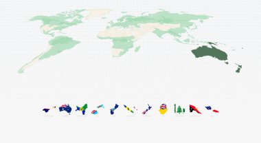 Vurgulanmış Dünya Haritasında Bayraklı Okyanus Ülke Şekilleri